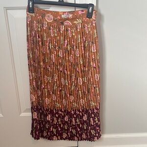 LOFT Floral Pleated Midi Skirt